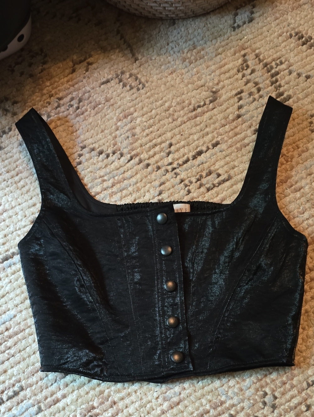 Wayf Black Shimmer Button-Front Cropped Tank